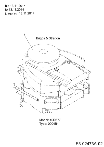 Cub Cadet Ersatzteile Rasentraktoren CC 1018 BHE 13HT91AE603  (2015) Motor Briggs & Stratton bis 13.11.2014
