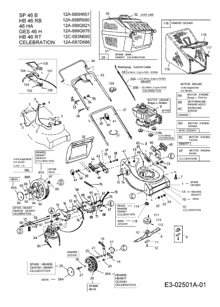 Ersatzteile Gutbrod Motormäher mit Antrieb HB 46 RB Typ: 12A-688R690  (2005) Grundgerät