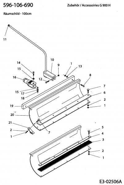 Ersatzteile Zubehör Einachser Räumschild 100 cm für G 900 H Typ: 596-106-690  (2004) Räumschild