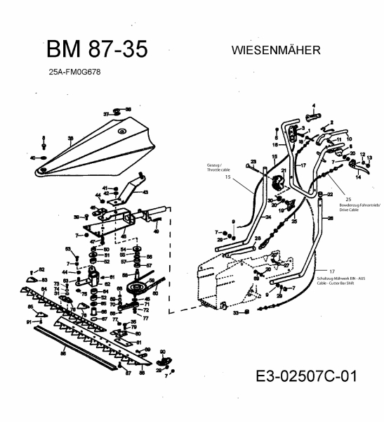 Ersatzteile MTD Balkenmäher BM 87-35 Typ: 25A-FM0G678  (2009) Holm, Mähbalken 