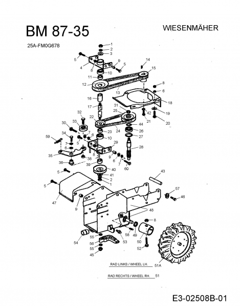 Ersatzteile MTD Balkenmäher BM 87-35 Typ: 25A-FM0G678  (2010) Fahrantrieb, Räder 