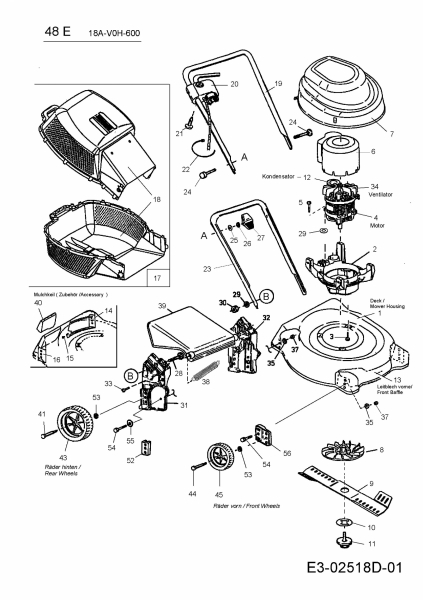 Ersatzteile MTD Elektro Rasenmäher ohne Antrieb 48 E Typ: 18A-V0H-600  (2012) Grundgerät 