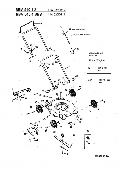 Ersatzteile Budget Motormäher BBM 510-1 S Typ: 11C-021C619  (2005) Grundgerät