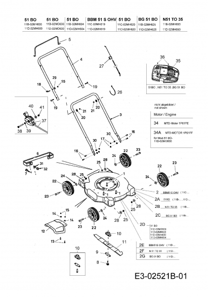 Ersatzteile MTD Benzin Rasenmäher ohne Antrieb 51 BO Typ: 11D-02MH620  (2006) Grundgerät 