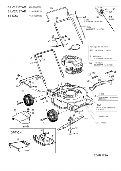 Ersatzteile MTD Benzin Rasenmäher ohne Antrieb 51 SDO Typ: 11A-050M600  (2005) Grundgerät 