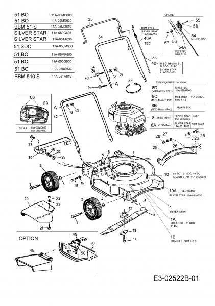 Ersatzteile MTD Benzin Rasenmäher ohne Antrieb 51 BO Typ: 11A-05MD600  (2006) Grundgerät 
