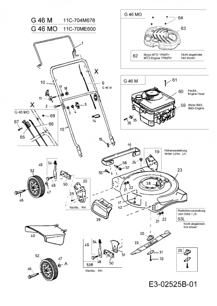 Ersatzteile MTD Benzin Rasenmäher ohne Antrieb G 46 MO Typ: 11C-70ME600  (2006) Grundgerät 
