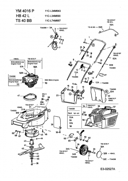 Ersatzteile Turbo Silent Motormäher TS 40 BB Typ: 11C-L74M667  (2005) Grundgerät