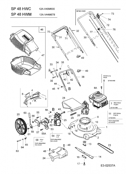 Ersatzteile MTD Benzin Rasenmäher mit Antrieb SP 48 HWC Typ: 12A-V40M678  (2005) Grundgerät 