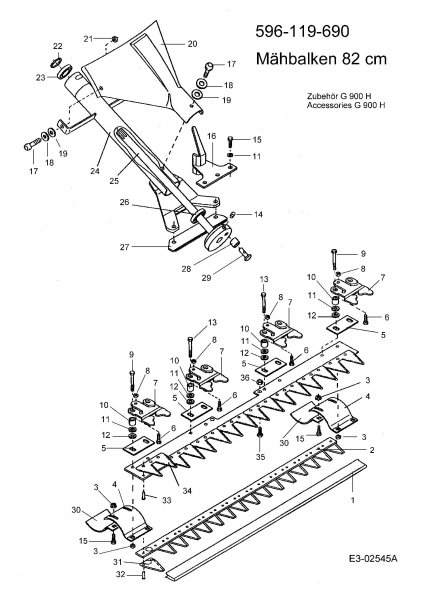 Ersatzteile Zubehör Einachser Universalmähbalken 82cm für G 900 H Typ: 596-119-690  (2005) Mähbalken