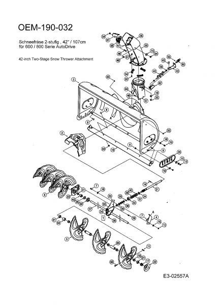 Ersatzteile Zubehör Garten- und Rasentraktoren Schneefräsen für 800 Serie (RT-99) Typ: OEM-190-032  (2006) Fräsgehäuse, Schnecke, Schneckengetriebe
