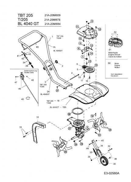 Ersatzteile Troy-Bilt Motorhacken TBT 205 Typ: 21A-20MI609  (2006) Grundgerät
