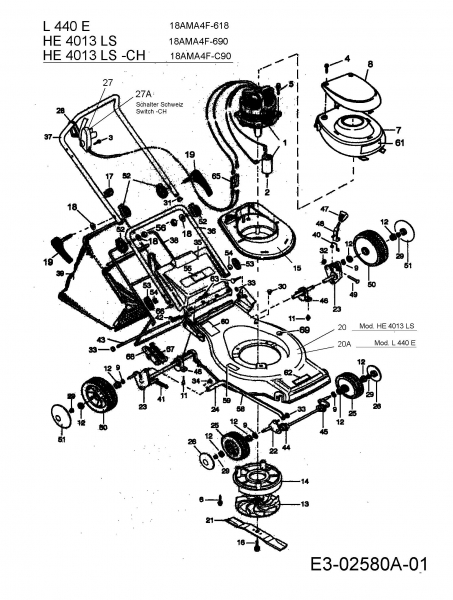 Ersatzteile Gutbrod Elektromäher HE 4013 LS Typ: 18AMA4F-690  (2007) Grundgerät