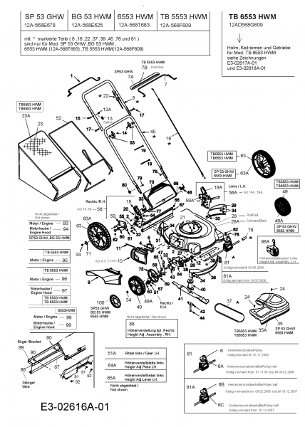 Ersatzteile Troy-Bilt Motormäher mit Antrieb TB 5553 HWM Typ: 12A-568F609  (2006) Grundgerät