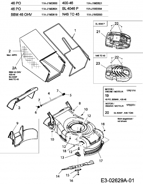 Ersatzteile Gutbrod Motormäher 46 PO Typ: 11A-J1MD604  (2006) Grasfangsack, Messer, Motor