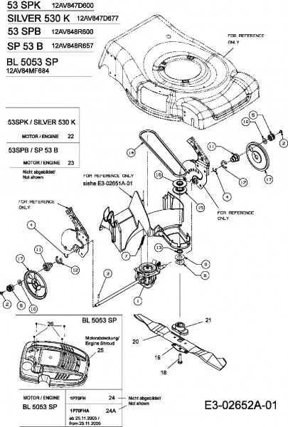 Ersatzteile MTD Benzin Rasenmäher mit Antrieb 53 SPK Typ: 12AV847D600  (2006) Getriebe, Messer, Motor 