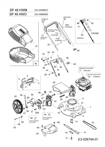 Ersatzteile MTD Benzin Rasenmäher mit Antrieb SP 48 HWM Typ: 12A-V44M678  (2006) Grundgerät 