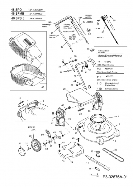Ersatzteile MTD Benzin Rasenmäher mit Antrieb 48 SPMB Typ: 12A-V24M600  (2008) Grundgerät 