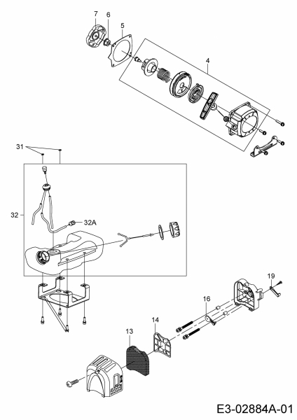 Ersatzteile Mastercut Motorsensen 2043 B Typ: 41AD0UYB659  (2014) Luftfilter, Reversierstarter, Tank, Vergaser