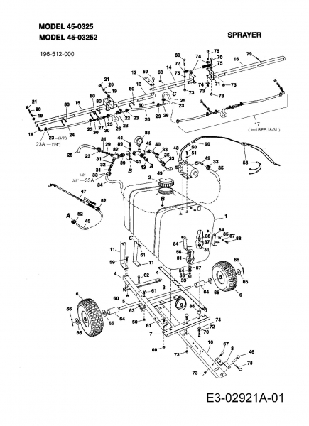 Ersatzteile Zubehör Garten- und Rasentraktoren Sprüher 45-0325  (196-512-000) Typ: 196-512-000  (2006) Sprüher