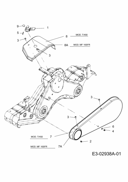 Ersatzteile MTD Motorhacke T/450 Typ: 21AB454B678  (2009) Keilriemenschutz 