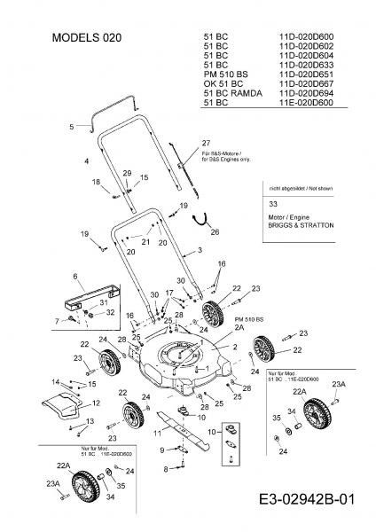 Ersatzteile MTD Benzin Rasenmäher ohne Antrieb 51 BC Typ: 11D-020D600  (2008) Grundgerät 