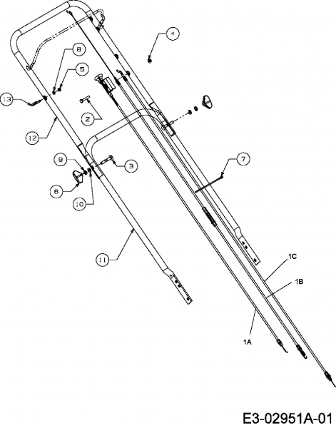 Ersatzteile MTD Benzin Rasenmäher mit Antrieb 46 SPO-45 Typ: 12C-J2ME600  (2007) Bowdenzüge, Holm 