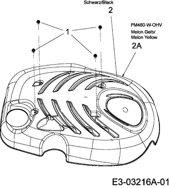 Ersatzteile MTD Benzin Rasenmäher ohne Antrieb 40 PO-HQ Typ: 11B-I1JD616  (2011) Motorhaube M1 