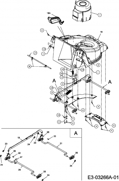 Ersatzteile Terradena Elektromäher EM 1400 Typ: 18C-N4S-651  (2007) Höhenverstellung, Mähwerksgehäuse