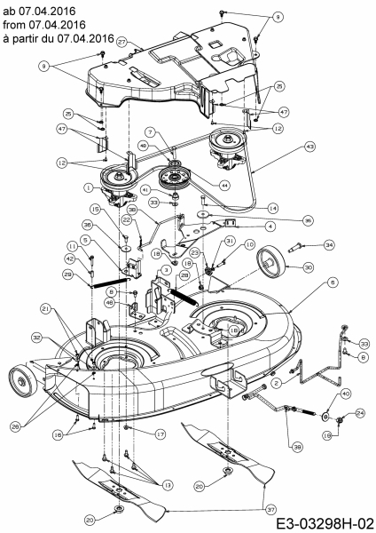 Ersatzteile Colombia Rasentraktoren PX 96 TB Typ: 13HM76GF646 (2016) Mähwerk F (38"/96cm) ab 07.04.2016