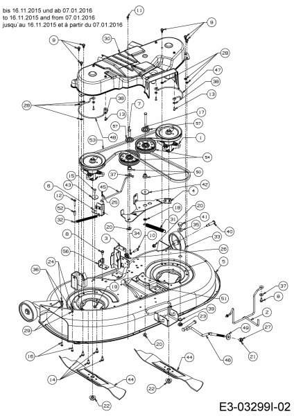 Ersatzteile Tigara Rasentraktoren TG 19/107 H Typ: 13HJ79KG649 (2016) Mähwerk G (42"/107cm) bis 16.11.2015 und ab 07.01.2016