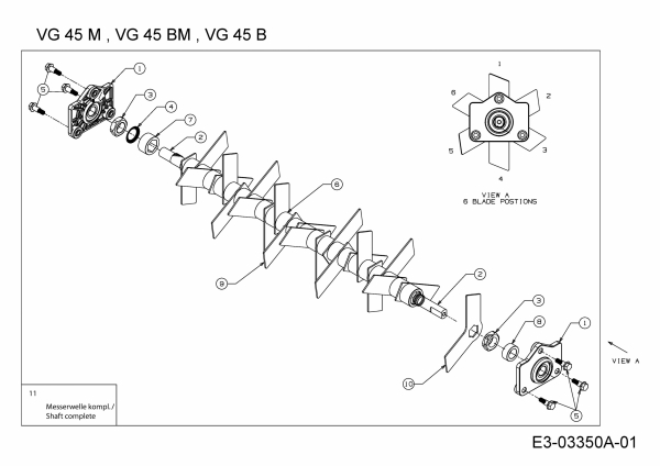 Ersatzteile MTD Benzin Vertikutierer VG 45 BM Typ: 16CH6AMV600  (2012) Messerwelle 