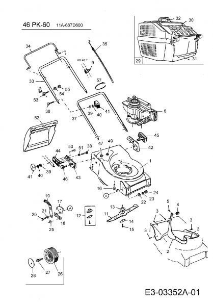 Ersatzteile MTD Benzin Rasenmäher ohne Antrieb 46 PK-60 Typ: 11A-667D600  (2007) Grundgerät 