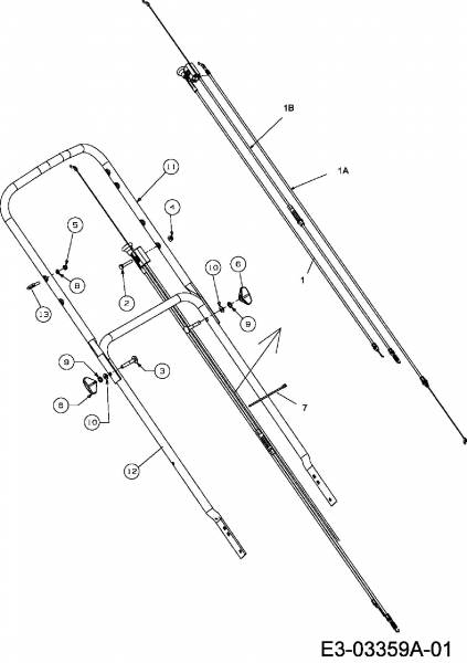 Ersatzteile MTD Benzin Rasenmäher mit Antrieb 46 SPO Typ: 12D-J2MD676  (2008) Bowdenzüge, Holm 