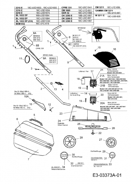 Ersatzteile Bolens Elektromäher BL 1032 EP Typ: 18C-U0D1C84  (2007) Grundgerät