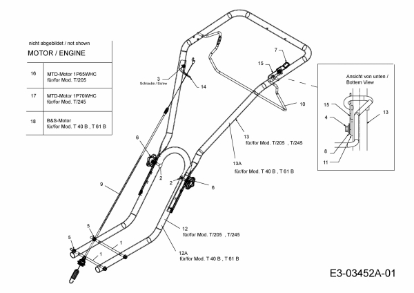 Ersatzteile WOLF-Garten Motorhacke T 61 B Typ: 21A-252F650  (2014) Holm, Motor 