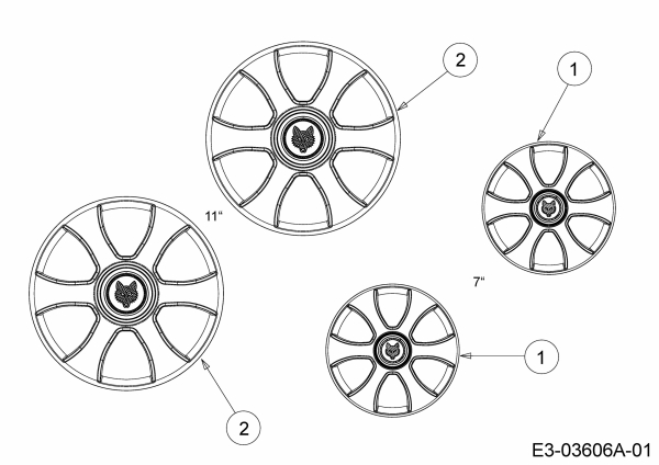 Ersatzteile WOLF-Garten Benzin Rasenmäher mit Antrieb A 4600 ATHW Typ: 12A-TSSC650  (2020) Radkappen 