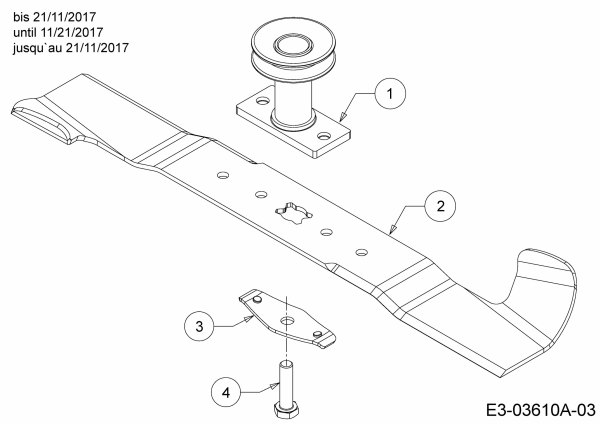 Ersatzteile WOLF-Garten Benzin Rasenmäher mit Antrieb Expert 460 AE Typ: 12AETUS7650  (2018) Messer, Messeraufnahme bis 21/11/2017 