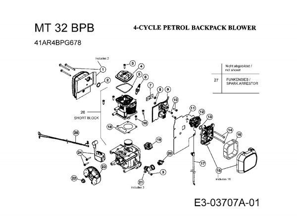 Ersatzteile MTD Laubbläser Laubsauger MT 32 BPB Typ: 41AR4BPG678  (2008) Motor 