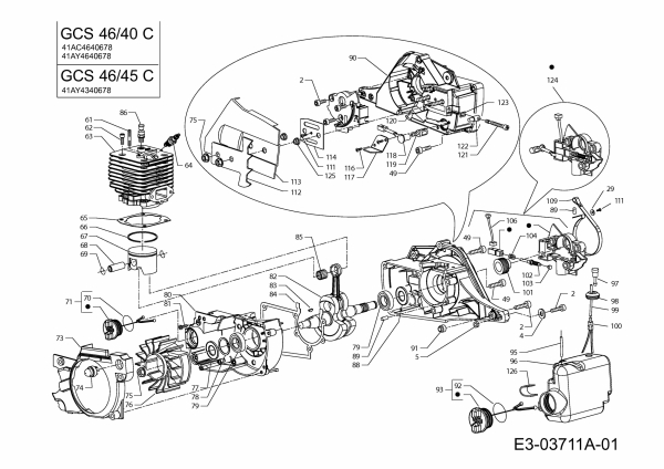 Ersatzteile MTD Benzin Kettensäge GCS 46/40 C Typ: 41AY4640678  (2009) Motor 