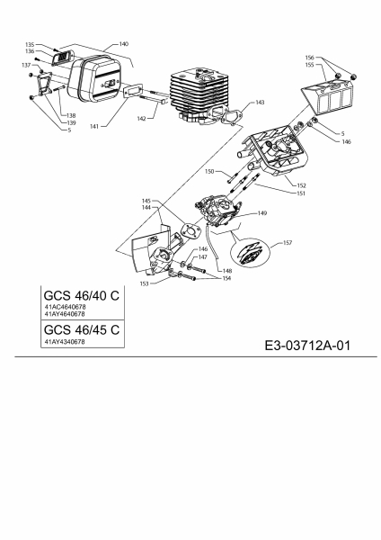 Ersatzteile MTD Benzin Kettensäge GCS 46/45 C Typ: 41AY4340678  (2010) Auspuff, Luftfilter, Vergaser 