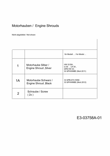 Ersatzteile MTD Benzin Rasenmäher mit Antrieb 53 SPB-675 HWM Typ: 12BI868T600  (2012) Motorhaube B&S 