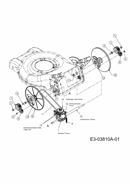 Ersatzteile MTD Benzin Rasenmäher mit Antrieb 46 SPOHW Typ: 12C-J6MD600  (2008) Getriebe 