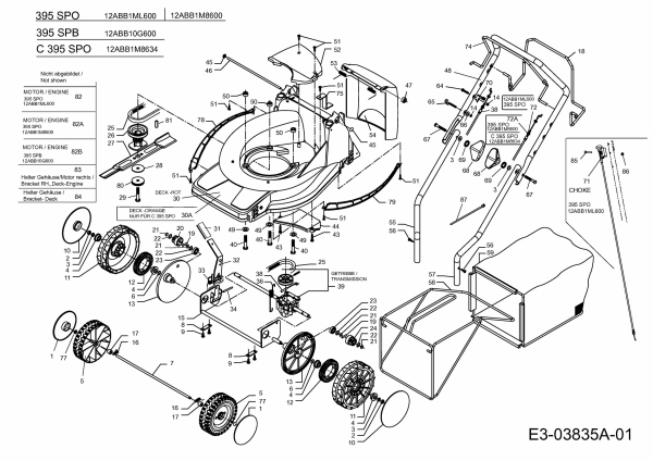 Ersatzteile MTD Benzin Rasenmäher mit Antrieb 395 SPO Typ: 12ABB1ML600  (2008) Grundgerät 