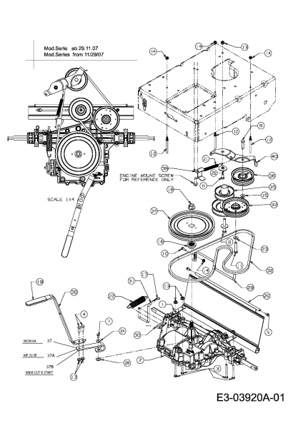 Cub Cadet Ersatzteile Motormäher mit Antrieb Wide Cut E 12AE764U603  (2010) Getriebe, Motorkeilriemenscheibe