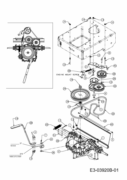 Cub Cadet Ersatzteile Motormäher mit Antrieb Wide Cut E 12AE764U603  (2013) Getriebe, Motorkeilriemenscheibe