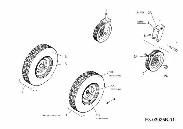 Ersatzteile MTD Benzin Rasenmäher mit Antrieb WCM 84 Typ: 12A-764T678  (2014) Räder 