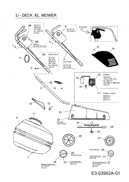 Ersatzteile MTD Elektro Rasenmäher ohne Antrieb 3210 E Typ: 18C-U1D2600  (2008) Grundgerät 