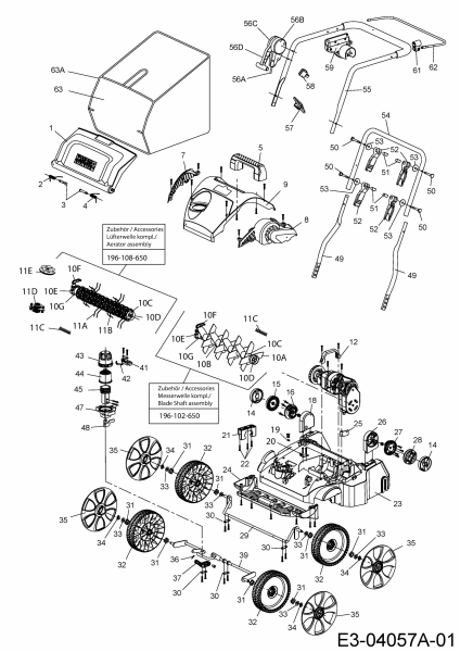 Ersatzteile WOLF-Garten Elektro Vertikutierer Ambition V 346 E Typ: 16AFEHOA650  (2014) Grundgerät 