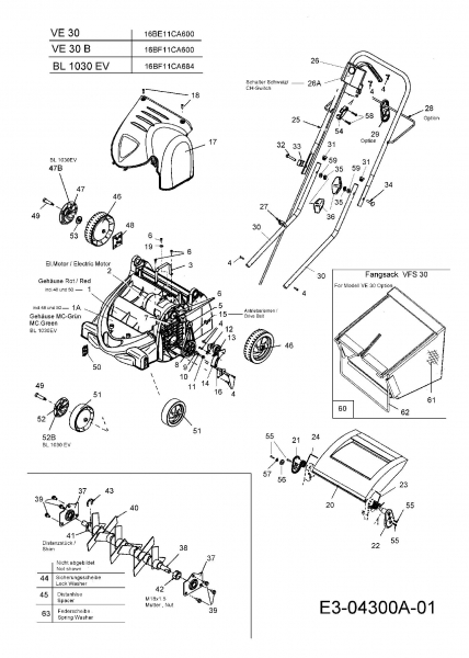 Ersatzteile Bolens Elektrovertikutierer BL 1030 EV Typ: 16BF11CA684  (2008) Grundgerät